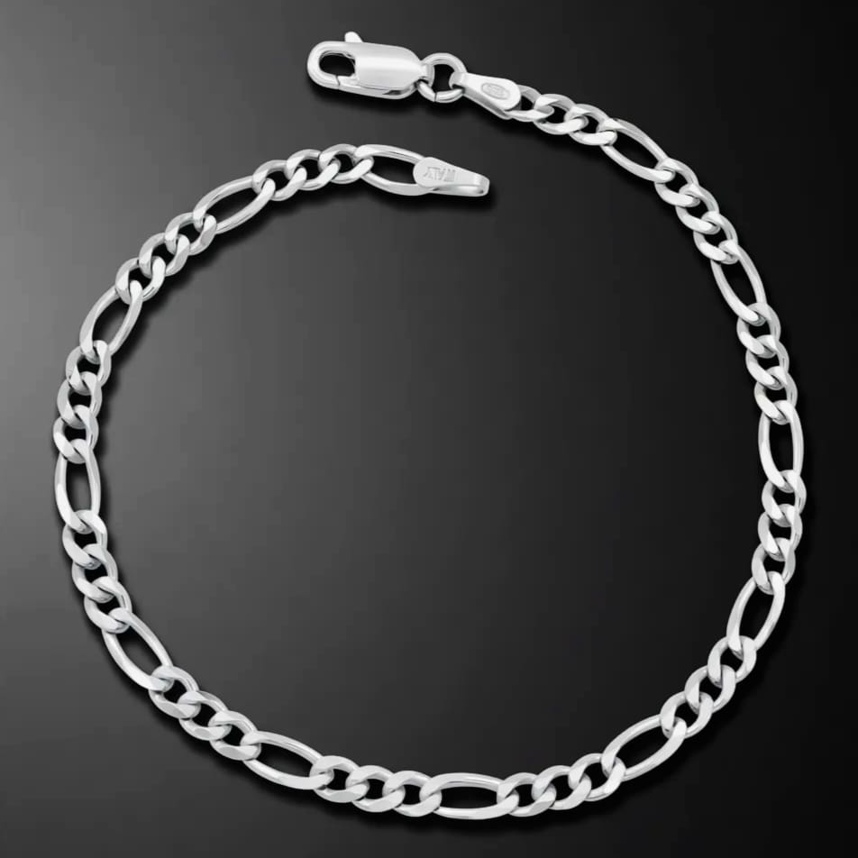 Figaroarmband 925 Sterling Silber rhodiniert 3,5mm 17cm Figarokette Damen/ Herren Neu