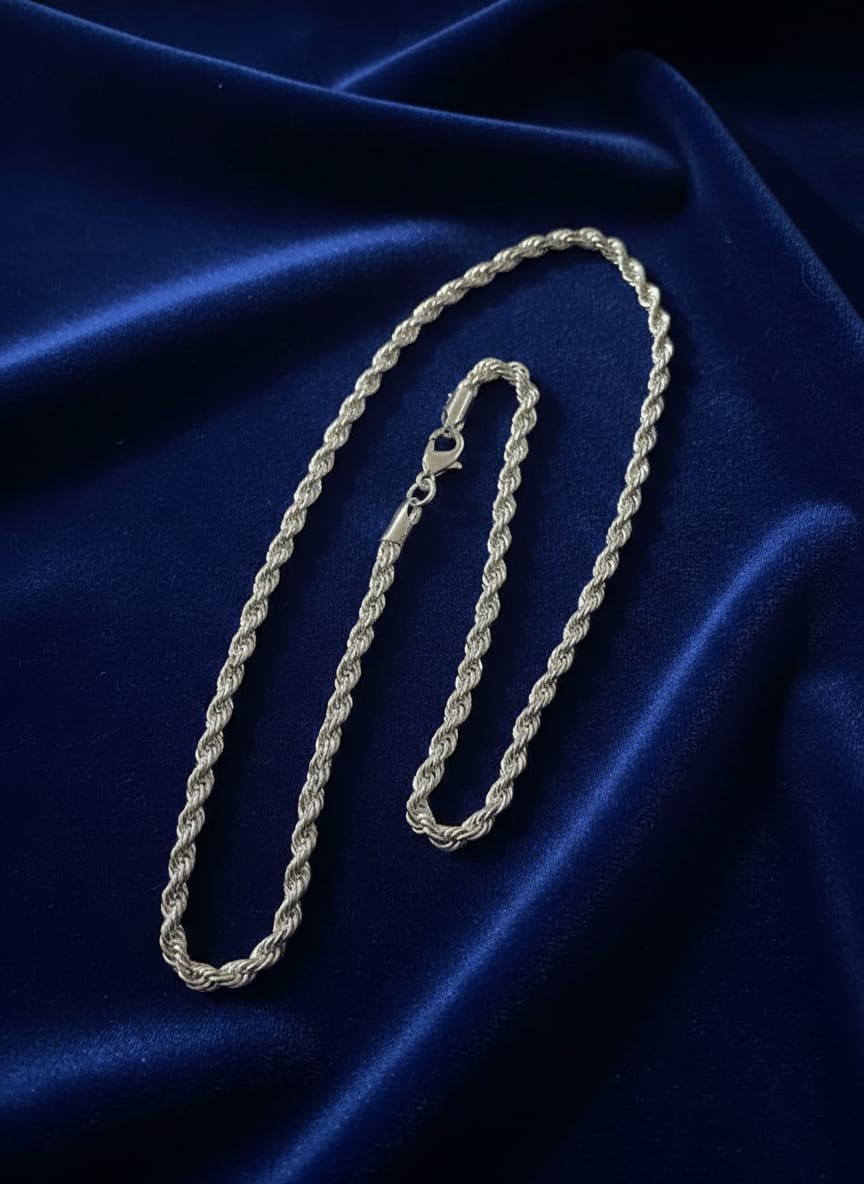 Kordelkette massiv aus echtem 925 Sterling Silber 4 mm / 50cm Damen & Herren