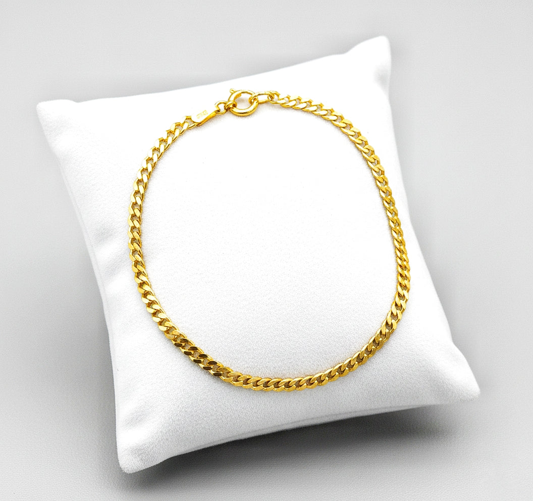 Panzerarmband 925 Sterling Silber vergoldet 3mm Panzerkette Armband 17cm Herren / Damen