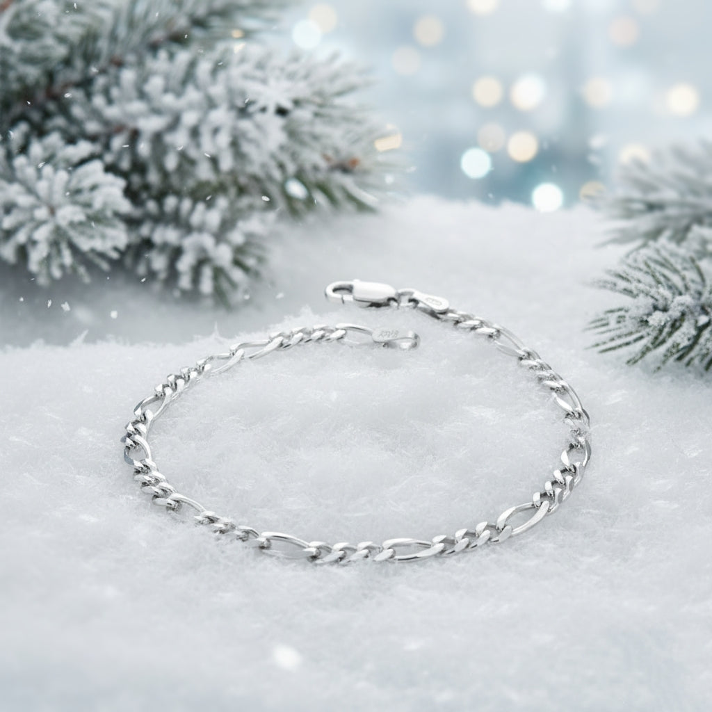 Figaroarmband 925 Sterling Silber rhodiniert 3,5mm 17cm Figarokette Damen/ Herren Neu