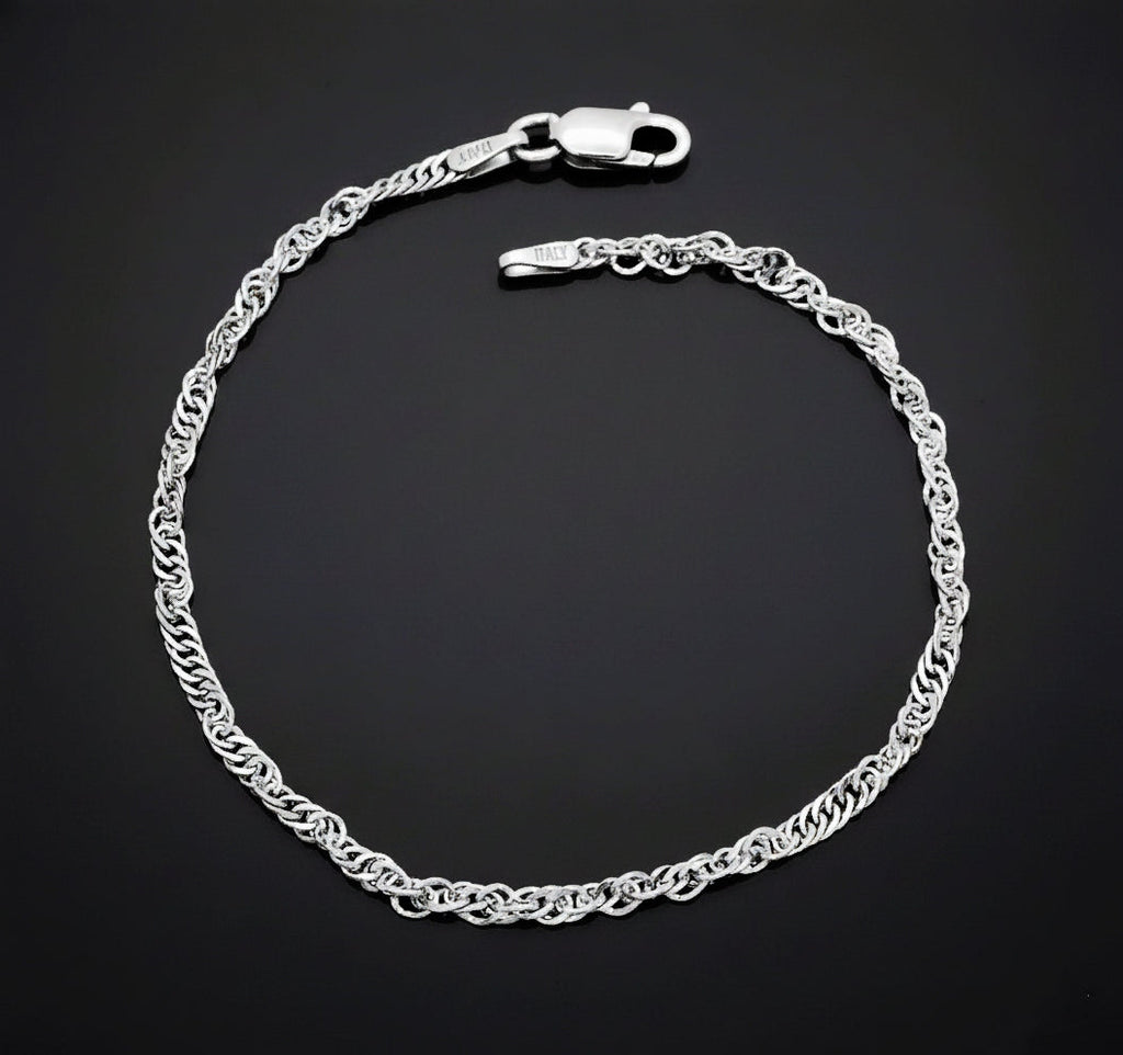 Singapurkette Armband 925 Silber rhodiniert 2,4mm 18cm Damen/ Herren NEU