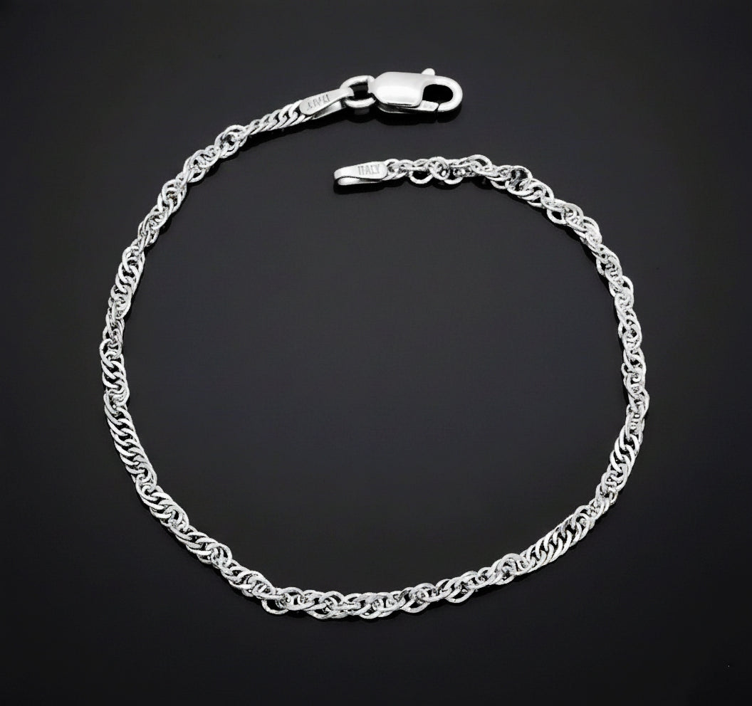 Singapurkette Armband 925 Silber rhodiniert 2,4mm 18cm Damen/ Herren NEU