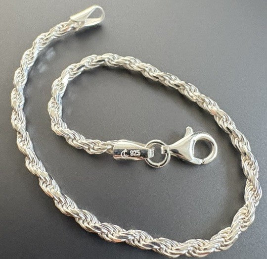 Armband 925 Sterling Silber 19cm Kordelkette geschliffen Herren Armbandkette Neu